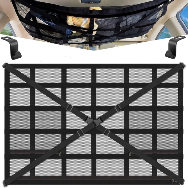 Upgrade Car Ceiling Cargo Net Pocket, 35.5" X 25.6" Universal