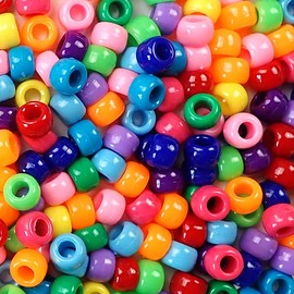 Rainbow Assortment Mix Pony Beads, Made in USA, 6 x 9mm, Plastic Craft Beads for Banners, Concert Festival Bracelets, Necklaces, Key Chains & Jewelry, Arts & Crafts, Hair braiding, Bulk 700 Beads