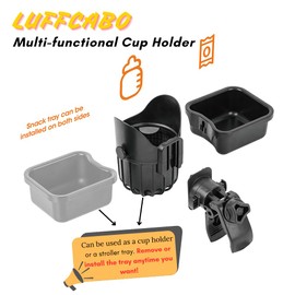 LUFFCABO Accesorios universales para carriola con soporte para tazas de carriola y bandeja para carriola para sostener tazas de aperitivos, accesorio 2 en 1 para carriola infantil (azul)