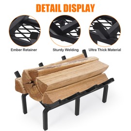14 Inch Fireplace Grate with Ember Retainer,Cast Iron Fireplace Log Grate,Fireplace Log Holder,Heavy Duty Solid Steel Fireplace Wood Holder,Wood Stove Wrought Rack for Indoor Hearth Outdoor Fireplace