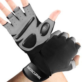 MERCURYAL 2er-Pack Fitnesshandschuhe für Herren, Fitnesshandschuhe, für Fitness-Training, Klimmzüge, Fitnessstudio, Fitness-Handschuhe für Damen, Fitness-Handschuhe (L, langer Handgelenkriemen)
