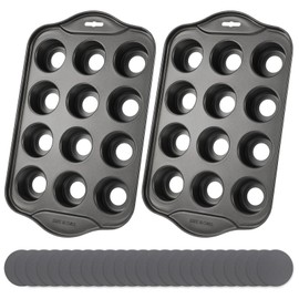 Tobeelec 2 Pack Mini Cheesecake Pans Removable Bottom 12 Cavity Mini Cupcake Pan with Handle Nonslip Anti Heat Nonstick Carbon Steel Muffin Mold 13" x 8" Baking Molds
