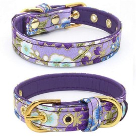 Dogs Kingdom Flower Dog Collar Soft Dogs Collar with Gold Buckle for Small Medium Dogs Purple Xs:8-10" Neck