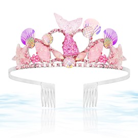 CURASA Pink Seashell Headband for Women Girls Princess Headbands Starfish Hairband Rhinestone Birthday Decoration Princess Head Band for Little Girls Hair Accessories for Party Gifts