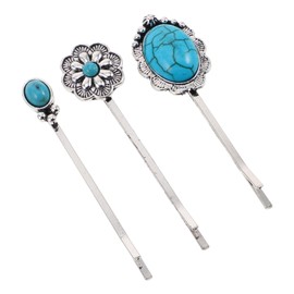 Baluue 3pcs Turquoise Bobby Pins Boho Style Hair Clips for Women Western Hair Accessories Secure Fit for Everyday Special Events Elegant Tools