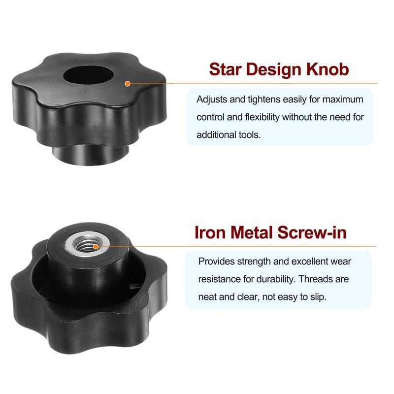 sourcing map 4pcs Star Knobs M8 Female Thread 48mm Head