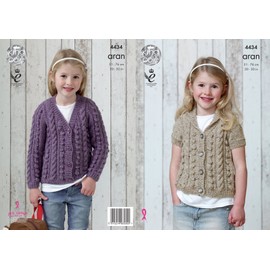 King Cole Girls Knitting Pattern Short or Long Sleeved Cable Detail Cardigans Big Value Aran (4434)