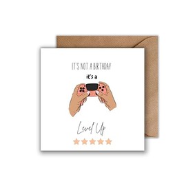 WBdesignz Birthday Card with Envelope - Birthday Card It's A Level Up Gaming Greetings Card Gamer Happy Birthday Card for Her Video Games Card Gamer Birthday