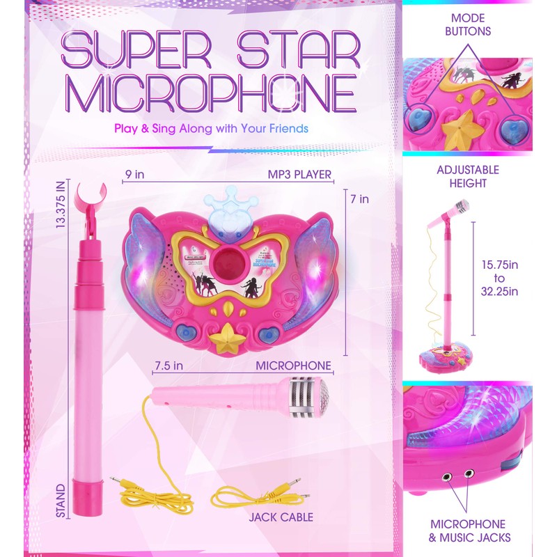 Mozlly Super Star Kids Karaoke Machine with Microphone Stand Playset