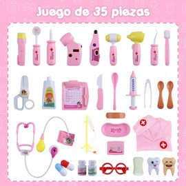 Kit de Doctor para niñas, Kit de Doctores Rosa para niños, Juego de Juguetes médicos con Disfraz de Doctor y Bolsa de Transporte para niñas pequeñas (