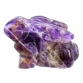 Ladeukoi Hand Carved Stone Sitting Rabbit Statue, Healing Crystal Bunny Animal Figurines Sculpture Pocket Stones Home Decoration Easter Day Gift 2 Inches, Amethsyt
