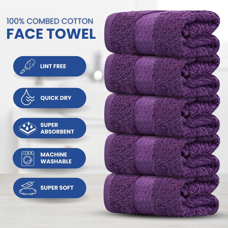 Towelogy Premium Face Cloths 100% Combed Cotton Fade Resistant 33x33cm