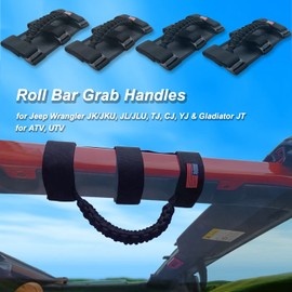 KOHUIPU Premium Paracord Roll Bar Grab Handles for Jeep Wrangler YJ TJ JK JKU JL JLU Sports Sahara Freedom Rubicon Unlimited X Gladiator JT 1955-2023 UTV ATV(4Pack, Black)