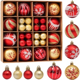 Christmas Decorations Balls, 44pcs 6/3 cm Hanging Balls Ornament for Christmas Tree, 9 Styles Elk Deer Snowflake Christmas Ball Star Ornaments for Xmas Tree, Homes Decors