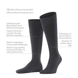 FALKE Lufthansa Travel & Comfort Men's Ultra Energizing Knee Socks Breathable Cotton Strong Compression Socks Elegant Long Travel Long Standing Flights Invigorating Legs 1 Pair, Grey Pavement 3828, 41