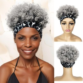 Allyreetress Afro Curly Wigs with Headbands for Black Women: Synthitic Kinky Puff Wigs, Drawstring Headwrap Hairstyles