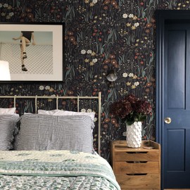 Jeweluck Floral Peel and Stick Wallpaper Wild Floral Wallpaper 15.7inchx118.1inch Vintage Floral Contact Paper Farm Floral Wall Wallpaper Boho Flower Wallpaper Dark Self Adhesive Removable Wallpaper