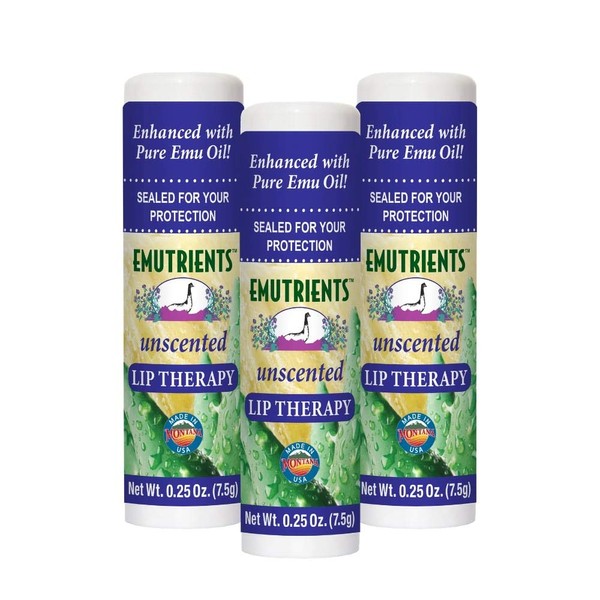 Montana Emu Ranch - Lip Therapy Lip Balm - 0.25 Ounce - Unscented - 3 Pack - Made with Pure Emu Oil