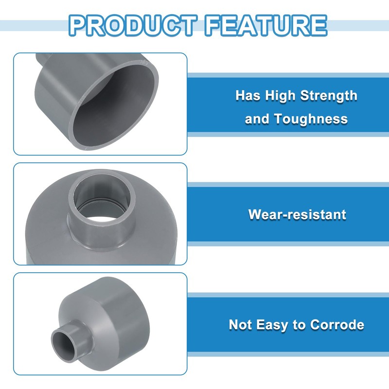 sourcing map 3 Pcs UPVC Reducer Pipe Fitting, 63x25mm PVC