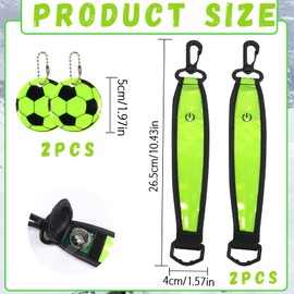Pack of 2 LED Flashing Light School Bag, Reflective Tape, LED Flashing Light, Reflectors with 2 Luminous Football Pendants, Waterproof Safety Reflector for Cycling, Hiking, Jogging, Hiking
