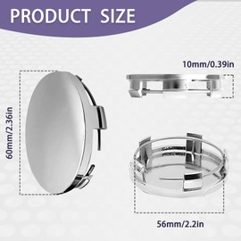 VBGURR 4Pcs Hub Centre Caps, Universal 60MM Wheel Centre Caps OD 2.36" ID 2.2" Tyre Center Hub Cover for Auto Wheel Hub Caps Car Accessories Decoration (Silver)