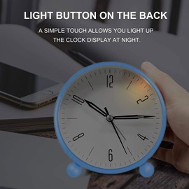 Blue Alarm Clock, Analogue Alarm Clock, Children, Boys, Alarm Clock without Ticking with Warm Light, Fashionable Bedside Alarm Clock with Loud Alarm, Analogue Alarm Clock with Night Light
