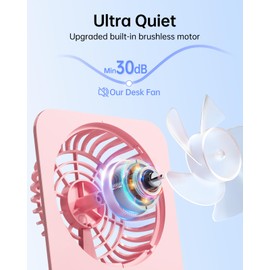 TriPole Desk Fan Small Portable Fan 2000 mAh Rechargeable Battery Fan Ultra Quiet 4.5 Inch Mini Travel Fan with 180° Tilt Folding and 3 Speeds Adjustable for Home Office Desktop Pink