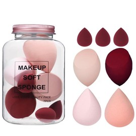 Makeup Sponge 7 Pcs Set for Liquid, Cream, and Powder, Enhanced Make Up Application, Ideal Gift,Multi-colored with 1 Mini Makeup Sponge Pink (Dark red rose)