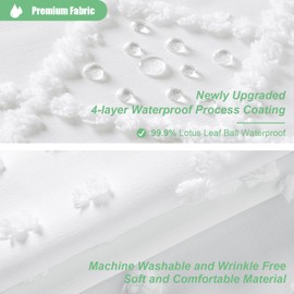 Dynamene 80 Inches Long Shower Curtain, Boho Tufted Geometric Striped Tall Cloth Shower Curtains for Bathroom Decor, Large Hotel Spa Luxury Shower Curtain Set with Hook, Wrinkle Free, White, 72x80