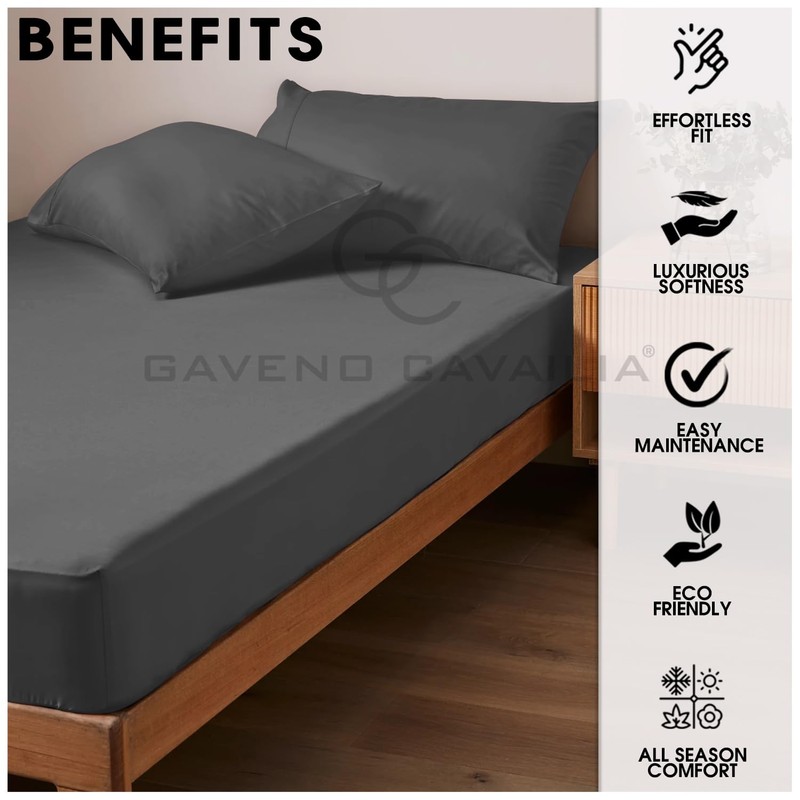 Easy Care Fitted Sheets Double Bed, Super Soft Plain Dyed