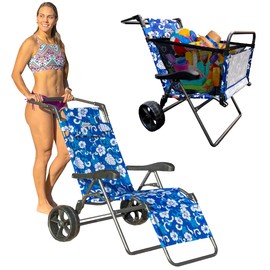 Beach Cart Chair – 2 in 1 Turns from Beach Cart to Beach Chair – Large Flower Pattern
