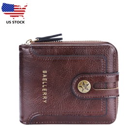 Baellerry Man's Leather Small Wallet Foldable Zipper Card Wallet Credit Card Holder Purse
