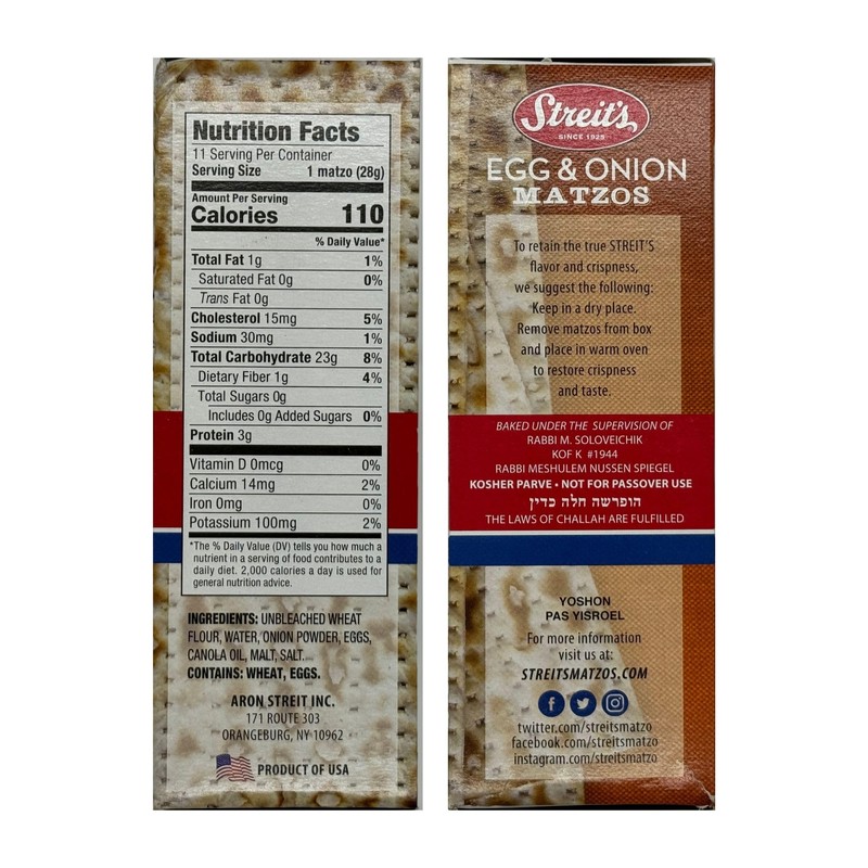 Streit's Egg & Onion Matzo - Thin & Crispy, Low