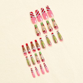 JUSTUSNX 24pcs Christmas Fake Nails Christmas Hat False Nails Short Press on Nails for Women and Girls (A)