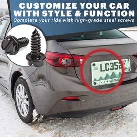 OttoSpeed License Plate Screws with Rustproof Finish - License Plate Screw Kit for Front & Rear Plates - License Plate Bolts for Domestic Vehicles - Stainless Steel Screws for License Plates (4-Pack, Black)