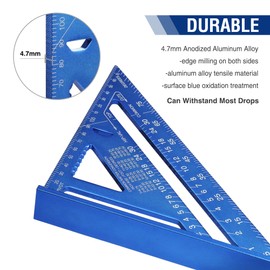 WORKPRO 7'' Aluminum Speed Square, Set Square 180mm, Carpenters Square, Rafter Angle Square Aluminium, Alloy Precision Layout Measuring Tool for Carpenters, Engineers