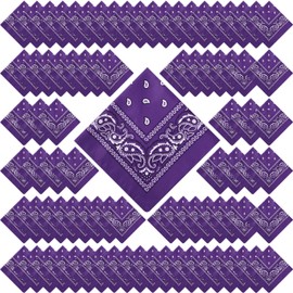 100 Pack Bandanas Unisex Paisley Bandanas Bulk Multi Purpose Cowboy Head Wrap Necktie Face Cover Party Supplies, 21.26 inches (Stylish, Purple)