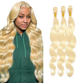 Niciitysi 24 26 28 inch Blonde Human Hair Color 613 Body Wave Bundles Double Weft Brazilian Hair Extensions Soft and Silky Blonde for Women