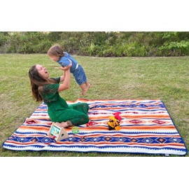 DOWN UNDER OUTDOORS Large Waterproof Windproof Extra Thick 350 GSM Quilted Fleece Stadium Blanket, Machine Washable Camping Picnic & Outdoor, Beach, Baseball,Dog, 82 x 55 (Aztec)