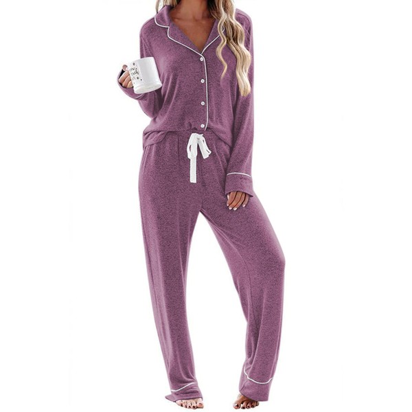 Ekouaer Women's Winter Long Sleeve Pajama Set Casual Loose Loungewear