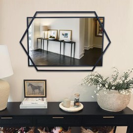 Autdot Black Bathroom Mirror, 22"x32" Decorative Mirror for Living Room with Hexagon and Rectangular Metal Frame, Entryway Mirror for Wall Decor, Vertical or Horizontal Hanging