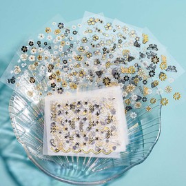 Butterfly Flowers Nails Art Sticker Decals 3D Self-Adhesive Black Gold Butterfly Design Sticker Bronzing Nail Art Supplies Decals Spring Summer Nail Charms for DIY Manicure Tips Decoration 30Pcs