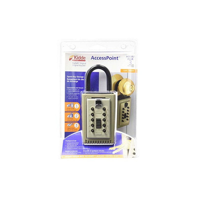 Kidde 001350C 3-Key Portable Push Button Key Safe, Clay
