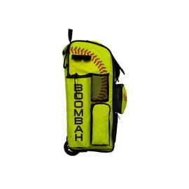 Boombah Rolling Superpack 2.0 Baseball/Softball Gear Bag - 23-1/2" x 13-1/2" x 9-1/2" - Softball 2.0 Optic Yellow/Red/Black - Telescopic Handle - Holds 4 Bats - Wheeled Version