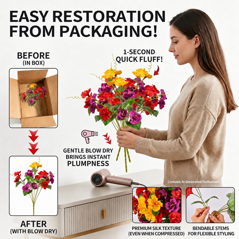 6 Bundles UV Resistant Artificial Geraniums Indoor Outdoor Decor