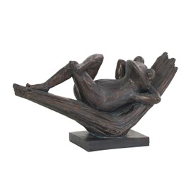 Deco 79 Resin Frog Decorative Sculpture Patina Relaxing Home Decor Statue, Accent Figurine 16" x 5" x 9", Bronze