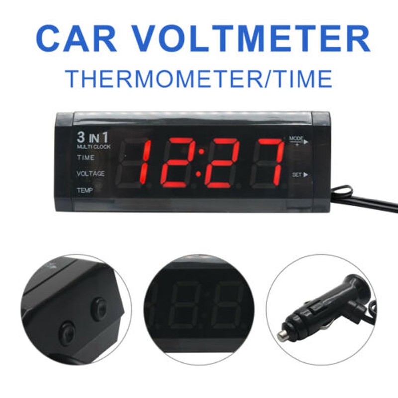 Riloer Car Temperature Clock, Car Clock 12V 3 in 1