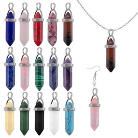 AUEAR, 15 Pack Bullet Shape Crystal Stone Charm Healing Pointed Chakra Pendants for Pendant Necklace Jewelry Making