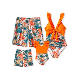 PATPAT Mommy and Me Family Matching Swimsuit One Piece Beach Wear Leaves Print Bathing Suit Girls 3-4 Years