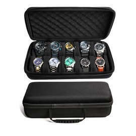MATGEUT 10 Slots Watch Case for Men - Hard portable Watch Travel Case - Storage Organizer and Display fit large &small watches